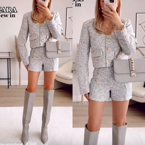 Zara * Set 2 pieces Textured Tweed Blazer and Shorts Size S - Picture 1 of 15